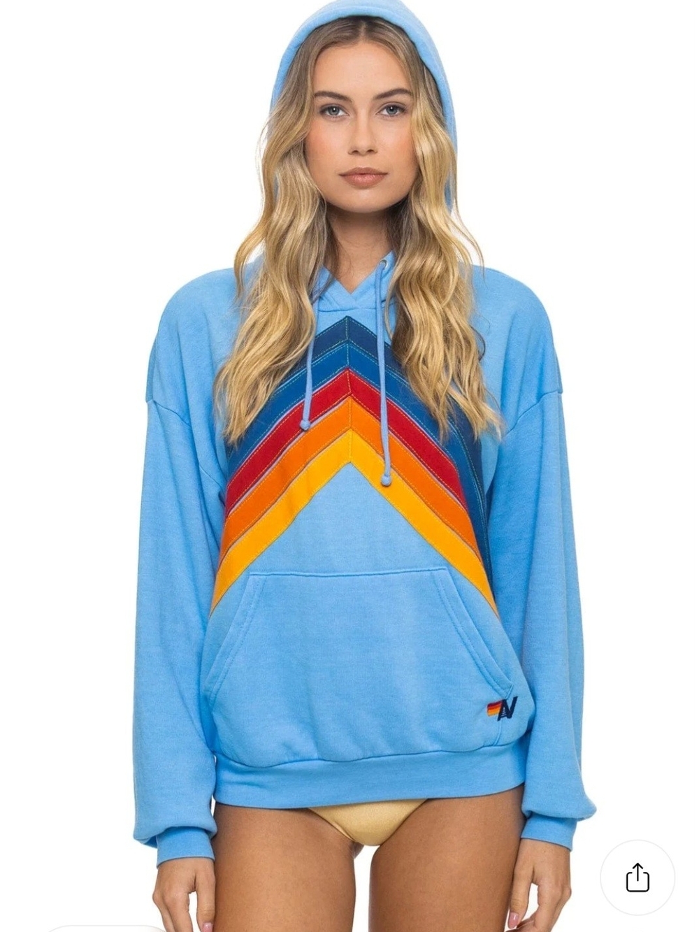 Aviator Nation Sky Blue Mountain Stitch Chevron Relaxed Hoodie Sweatshirt Medium